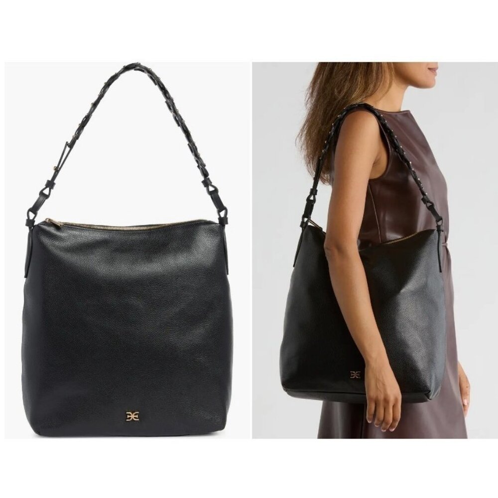 SAM EDELMAN Bay leather chain link large hobo shoulder bag + Dust bag BLACK